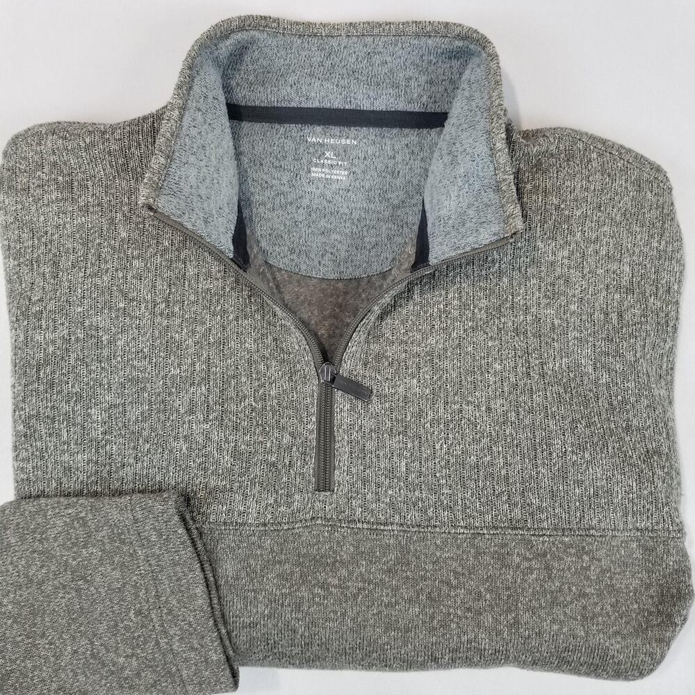 Van Heusen Sweater Mens XL Gray 1/4 Zip Mock Neck Classic Fit Pullover Knit